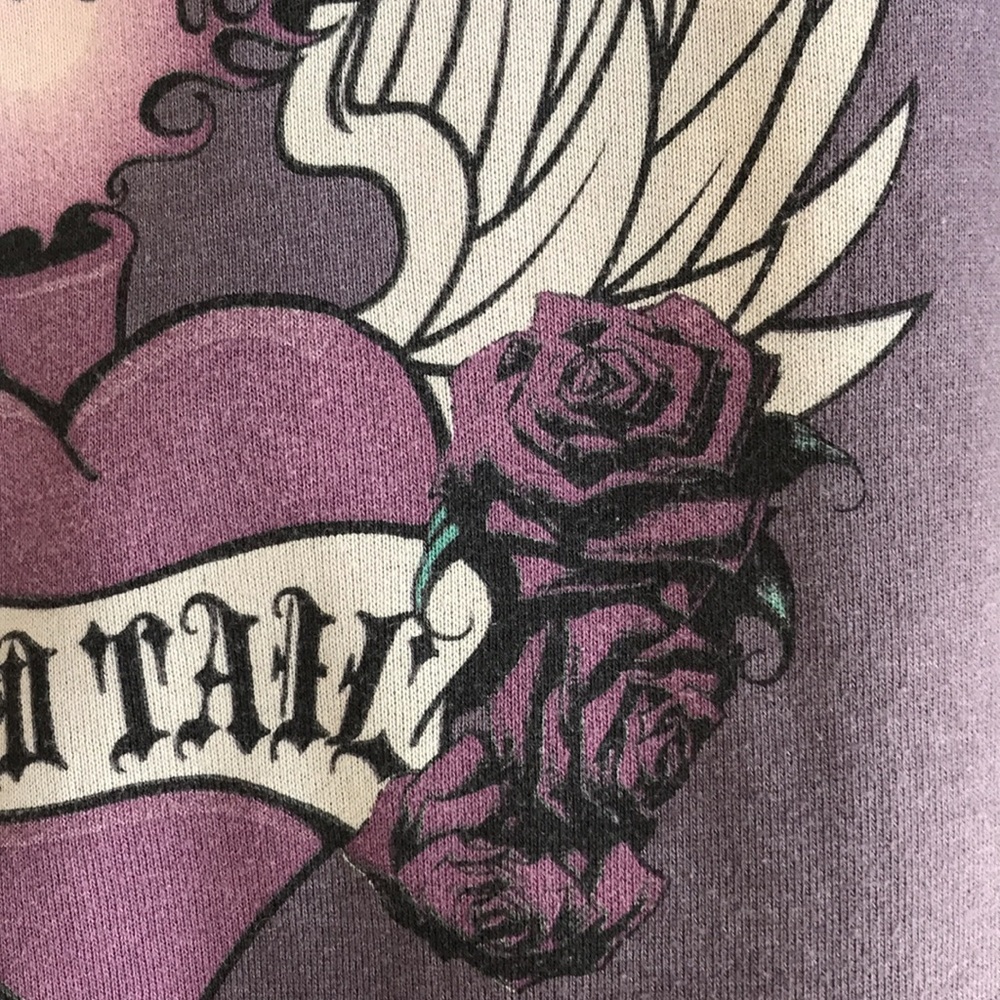 VTG Hard Tail Sz M hoodie mall goth purple roses crown LOVE  Wings Indie sleaze - Picture 8 of 12
